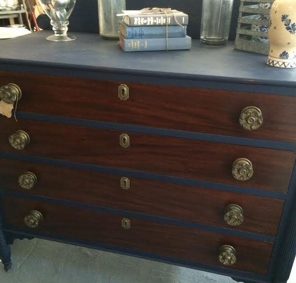 Newport Navy And English Chestnut 4 Drawer Vintage Dresser
