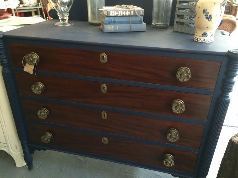 Newport Navy And English Chestnut 4 Drawer Vintage Dresser